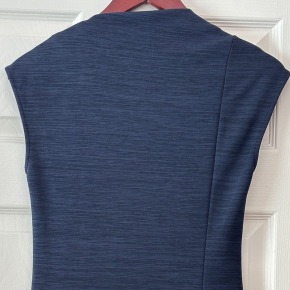 Halston Side-ruched Asymmetric Neckline Midi Dress - Navy Blue Size 4 - Picture 7 of 10